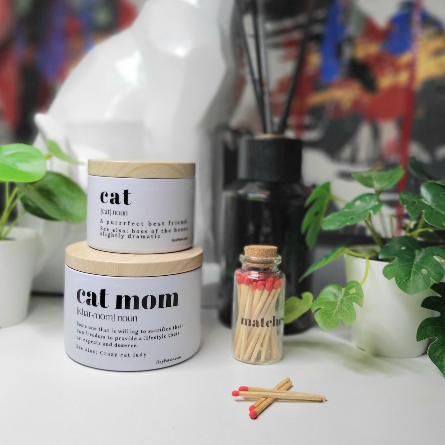 Hand poured Non toxic and Pet safe candles with Cat and cat mom definition
