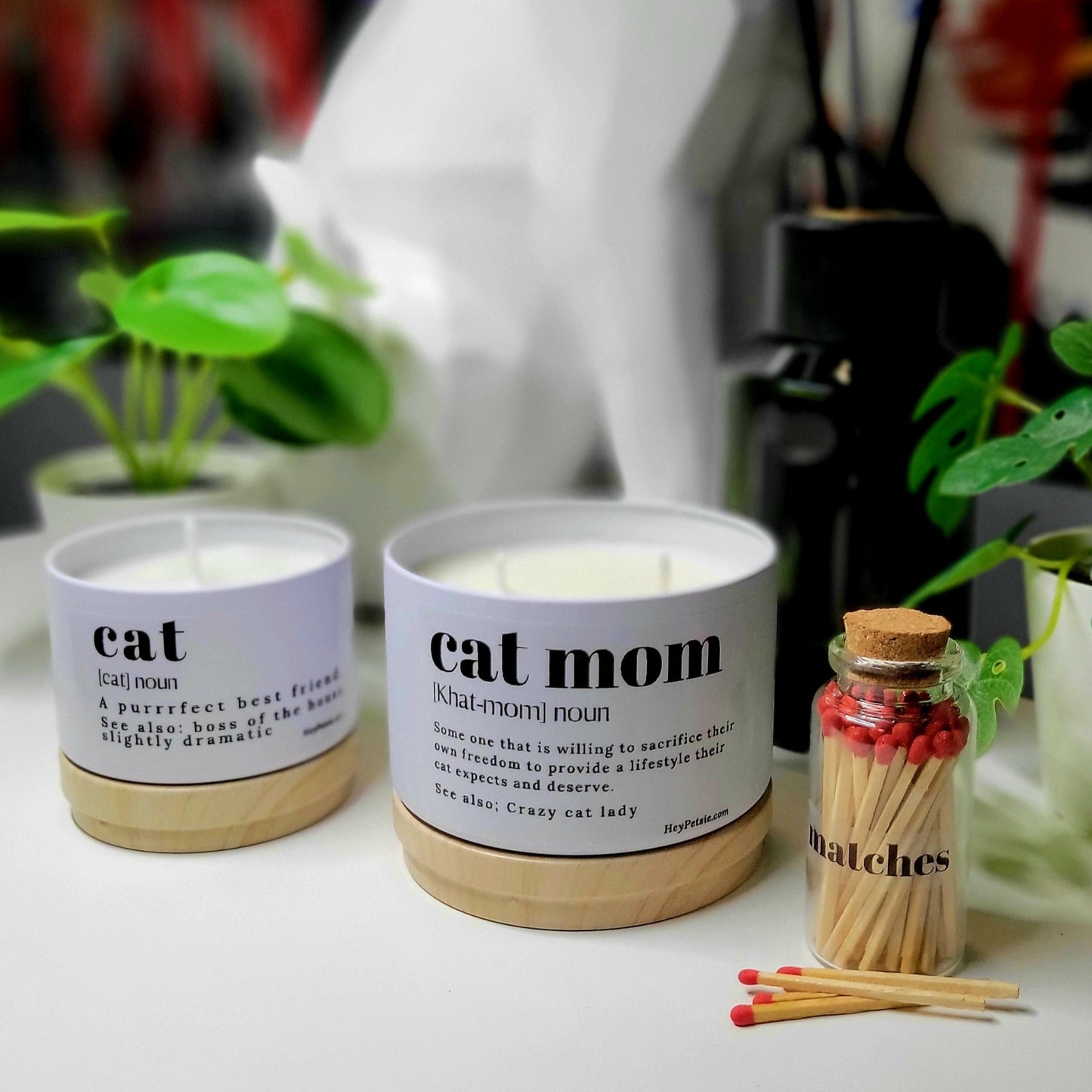 2 Non toxic and Pet safe candles with Cat and cat mom definition