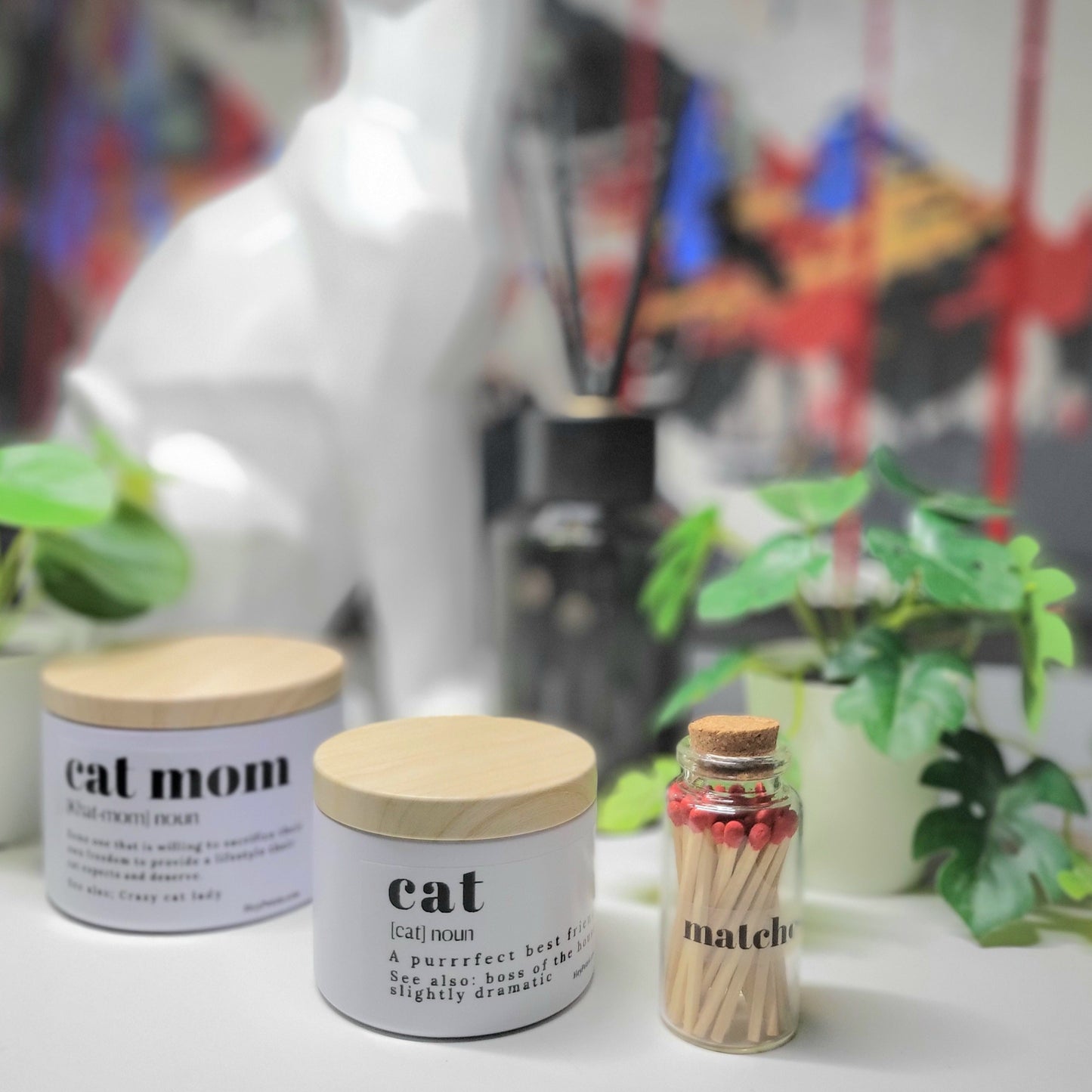 Hand poured Non toxic and Pet safe candles with Cat and cat mom definition