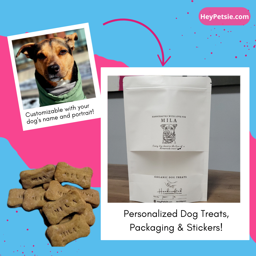 Personalized Dog Treats & Packaging - Customizable with your dog's name and portrait