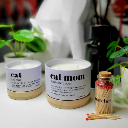 2 Non toxic and Pet safe candles with Cat and cat mom definition 