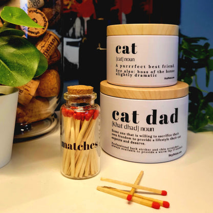2 Pet safe candles with text Cat Dad definition and Cat definition