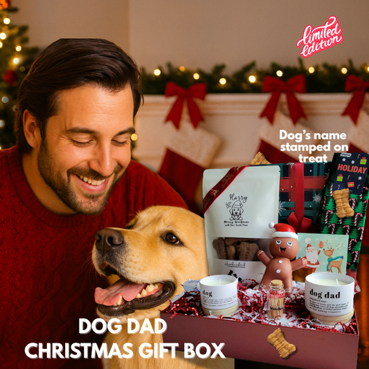 Christmas Personalized Gift Box for Dog Dad & Dog – Custom Treats, Socks, Candle, Toy & Card