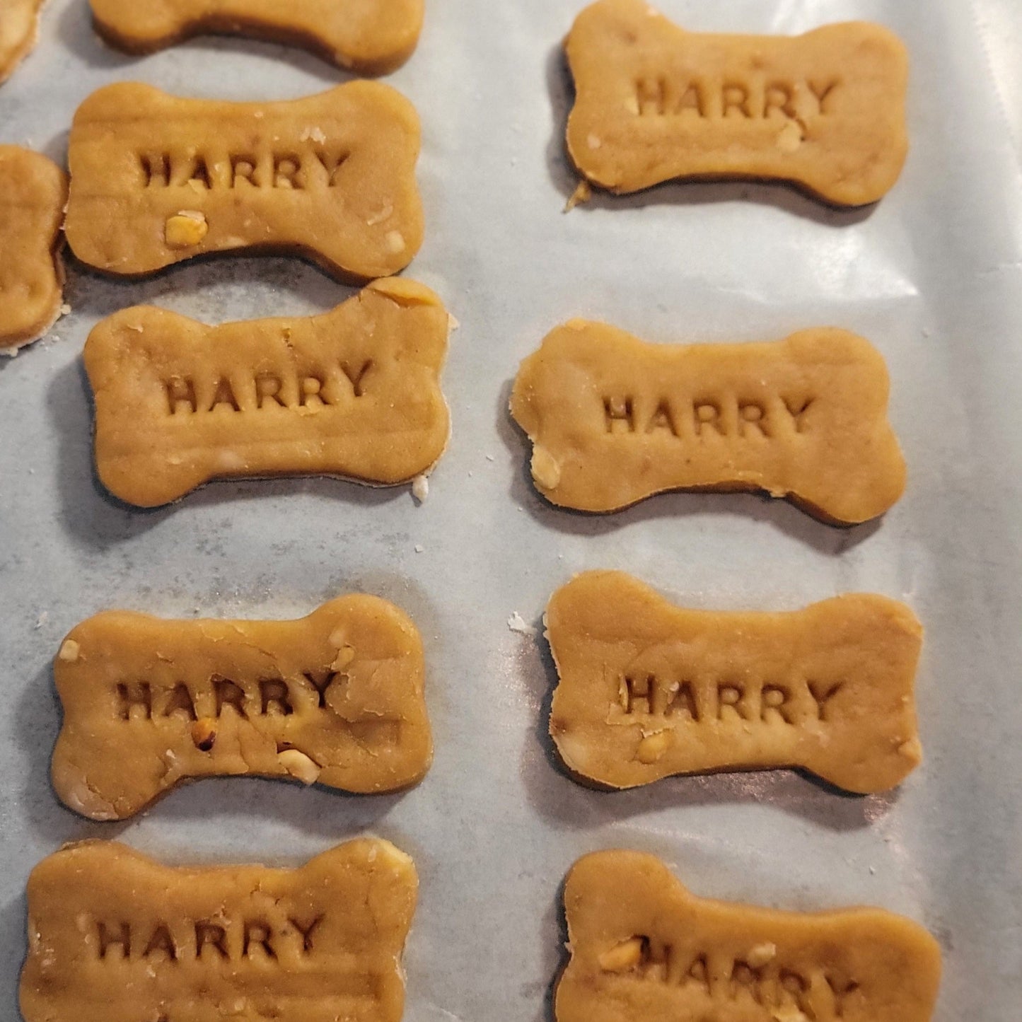 Handmade peanut butter dog treats with pet’s name