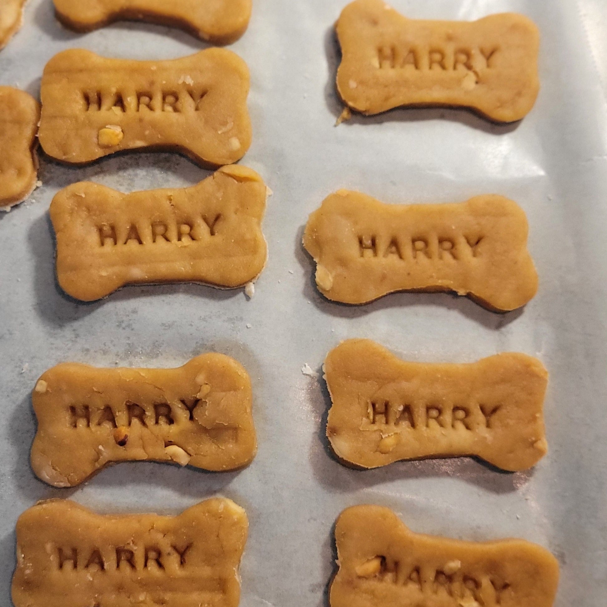 Handmade peanut butter dog treats with pet’s name